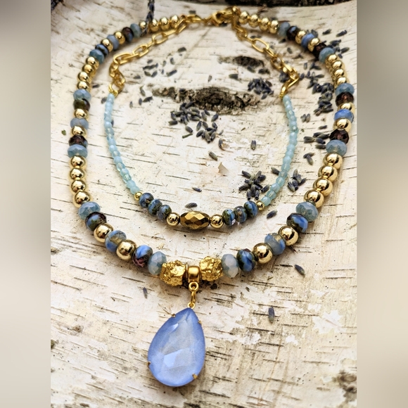 Light Blue Glass Beads In Two Strand Necklace - Picture 6 of 8